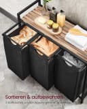 VASAGLE Wäschekorb 3 Fächer mit Ablage ausziehbar abnehmbar 3 x 38 L Bild 3