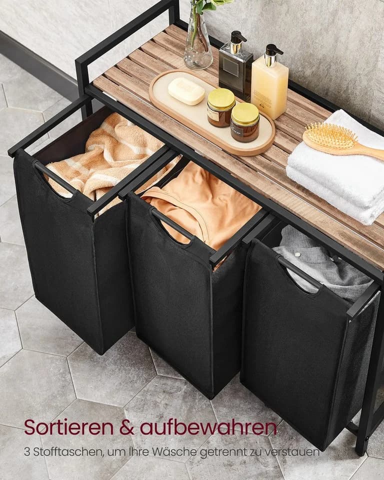 VASAGLE Wäschekorb 3 Fächer mit Ablage ausziehbar abnehmbar 3 x 38 L - Bild 3