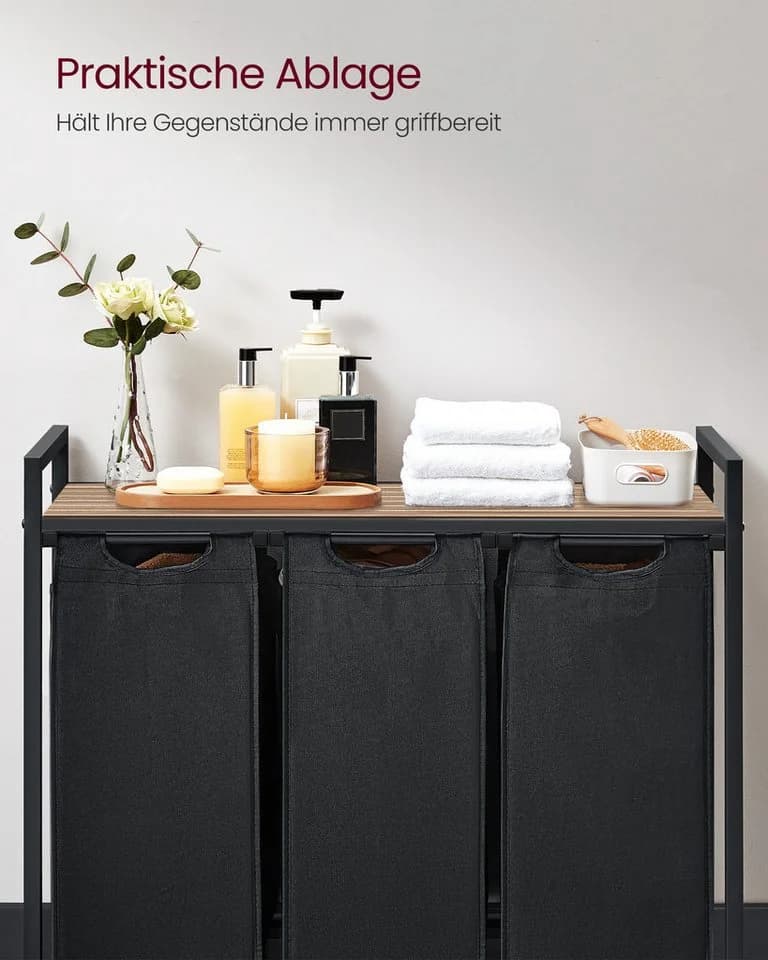 VASAGLE Wäschekorb 3 Fächer mit Ablage ausziehbar abnehmbar 3 x 38 L - Bild 4