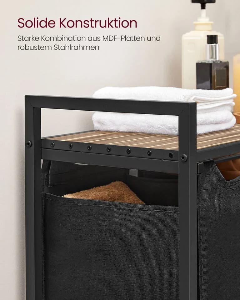 VASAGLE Wäschekorb 3 Fächer mit Ablage ausziehbar abnehmbar 3 x 38 L - Bild 5