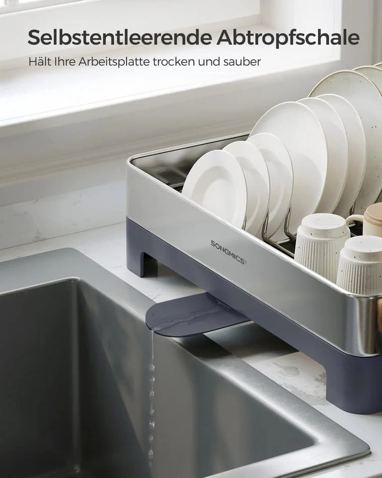 SONGMICS Geschirrabtropfständer Edelstahl mit Auslauf grau-silber - Bild 4