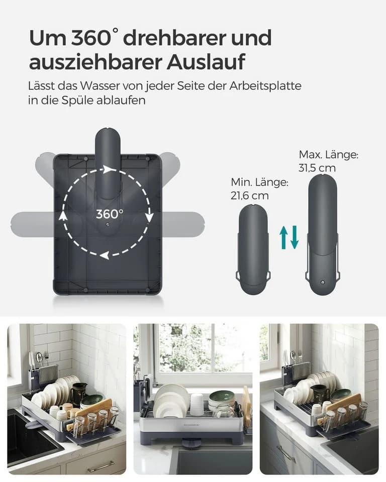 SONGMICS Geschirrabtropfständer Edelstahl mit Auslauf grau-silber - Bild 5