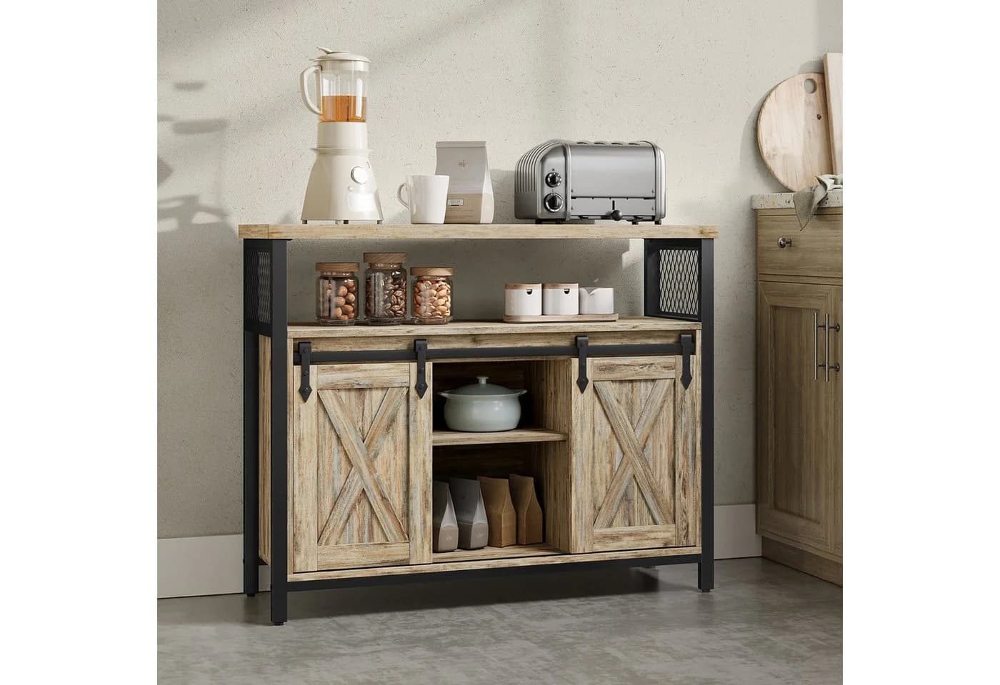 VASAGLE Sideboard Küchenschrank 2 Schiebetüren Türkisbraun 33x100x80 cm - Bild 2