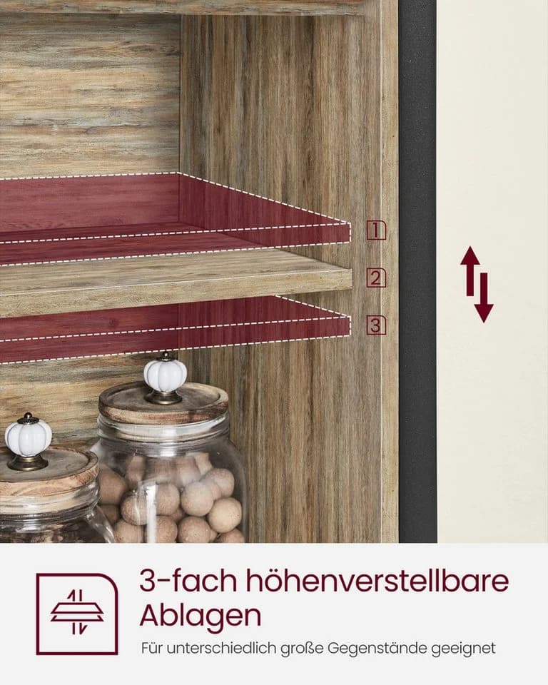 VASAGLE Sideboard Küchenschrank 2 Schiebetüren Türkisbraun 33x100x80 cm - Bild 5