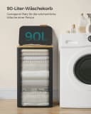 SONGMICS Wäschekorb 90 L mit Deckel und Bambusgriffen Bild 3