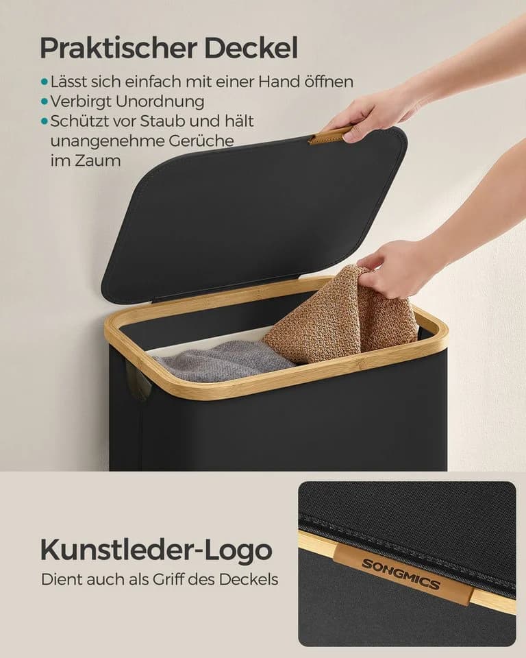 SONGMICS Wäschekorb 90 L mit Deckel und Bambusgriffen - Bild 4