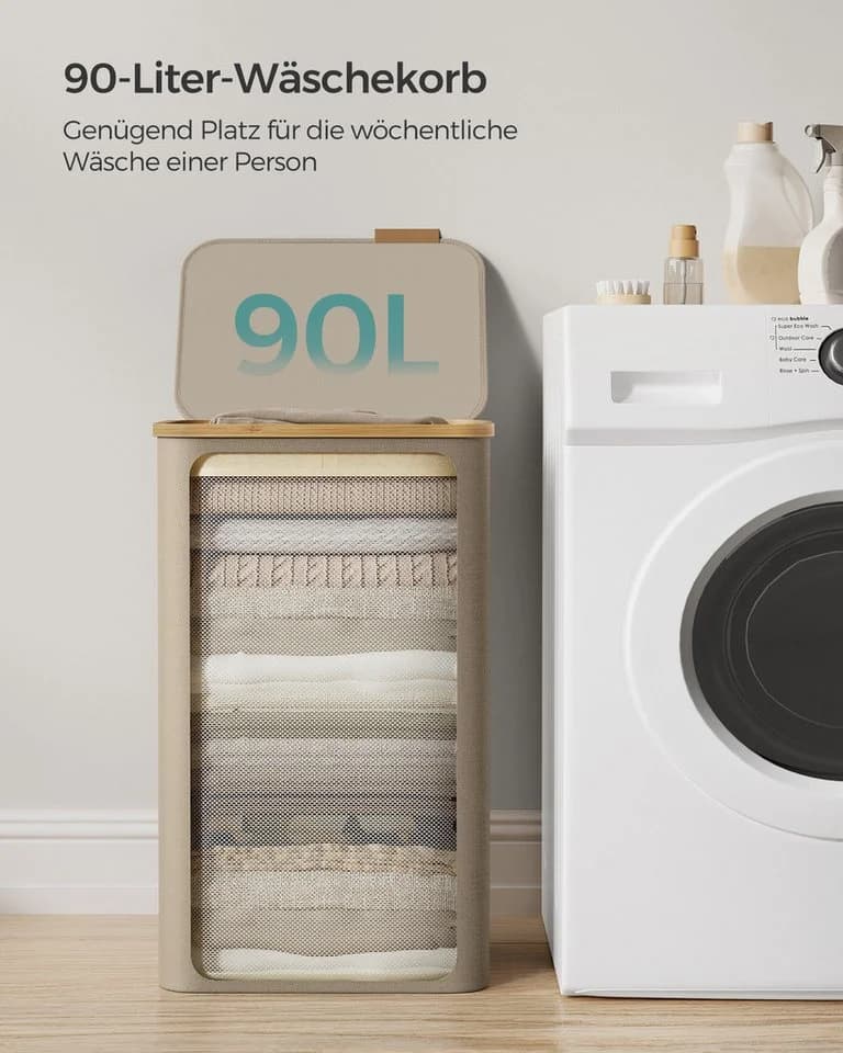 SONGMICS Wäschekorb 90 L mit Deckel und herausnehmbarem Wäschesack - Bild 3