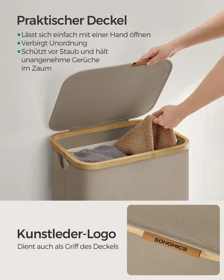 SONGMICS Wäschekorb 90 L mit Deckel und herausnehmbarem Wäschesack - Bild 4
