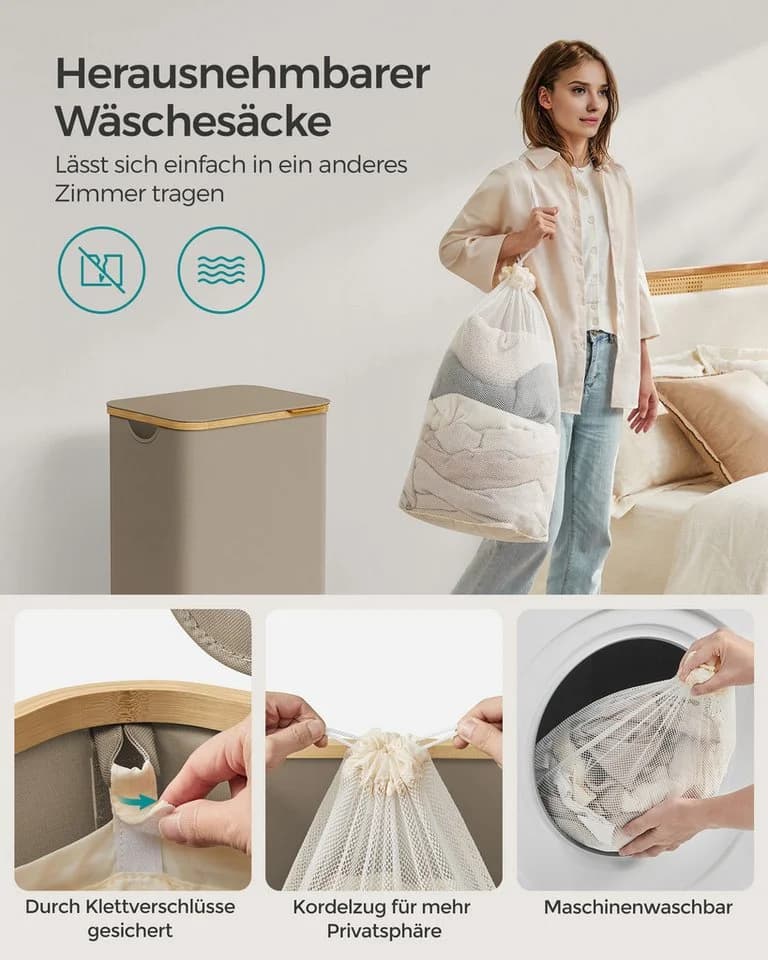 SONGMICS Wäschekorb 90 L mit Deckel und herausnehmbarem Wäschesack - Bild 5