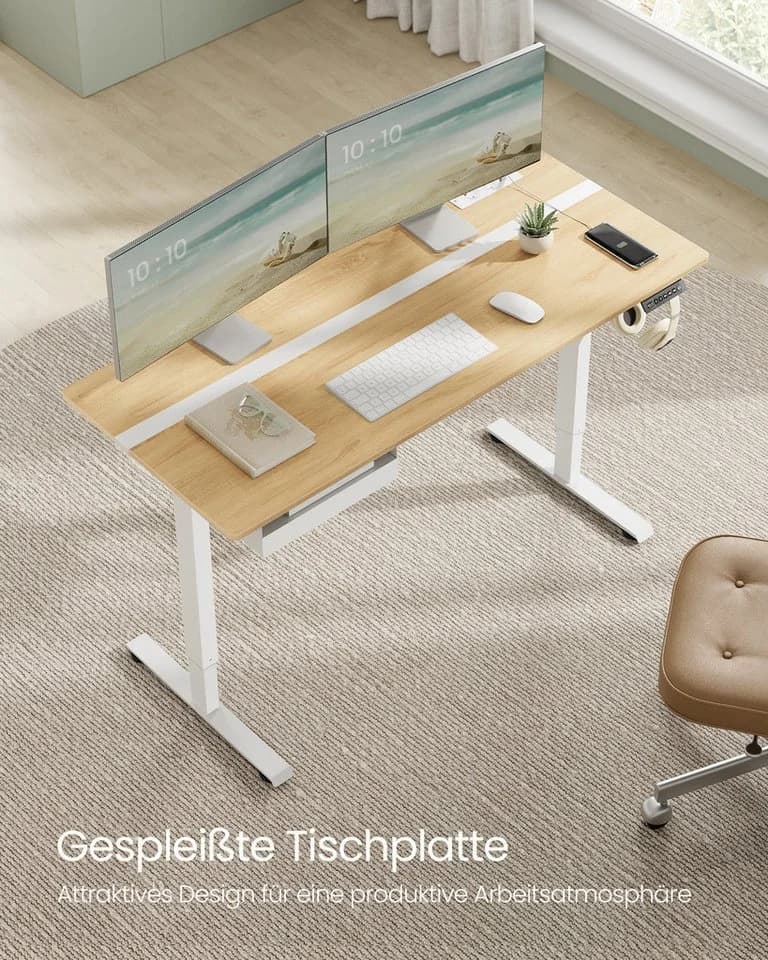 VASAGLE Schreibtisch höhenverstellbar, elektrisch, mit Steckdosen und Stoffschublade, Memory-Funktion mit 4 Höhen - Bild 5