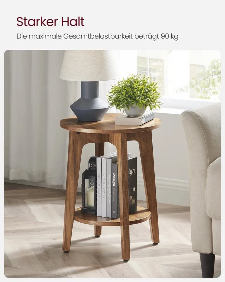 VASAGLE Beistelltisch rund mit unterer Ablage modern 40 x 50 cm Honigbraun - Bild 5