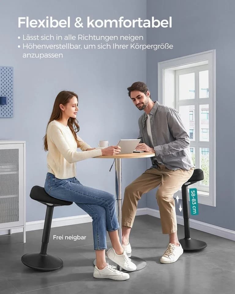 SONGMICS Arbeitshocker Stehhocker 360° neigbar Schreibtischstuhl Anti-Rutsch - Bild 3
