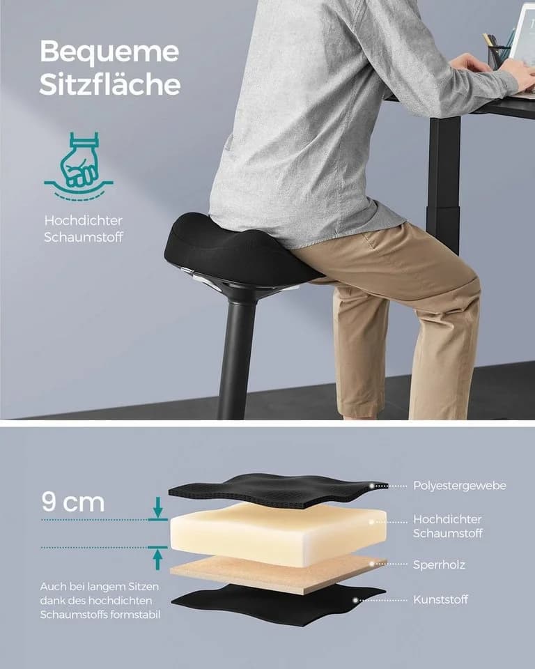 SONGMICS Arbeitshocker Stehhocker 360° neigbar Schreibtischstuhl Anti-Rutsch - Bild 4