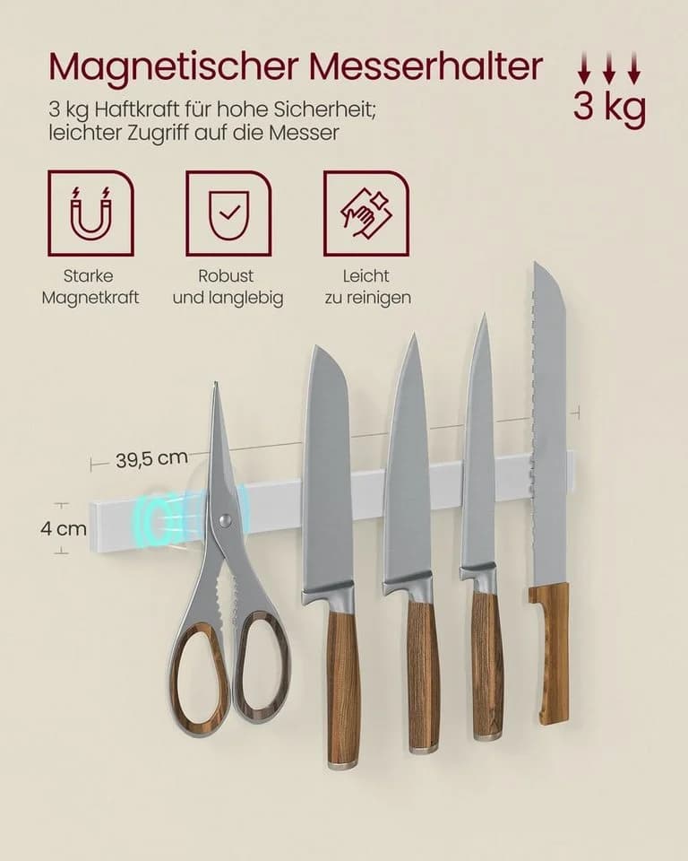 VASAGLE Küchenregal mit Magnetleiste für Messer, Drahtkorb, Rollenhalter - Bild 5