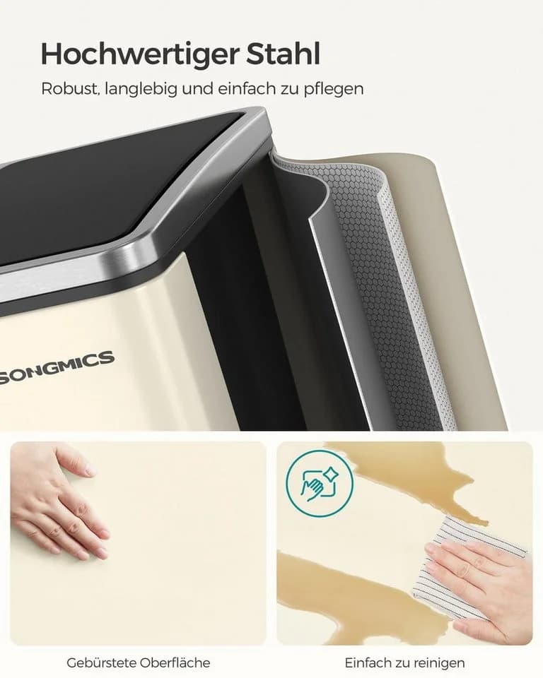 SONGMICS Mülltrennsystem 2x15L Treteimer Softclose Schwarz/Beige - Bild 3