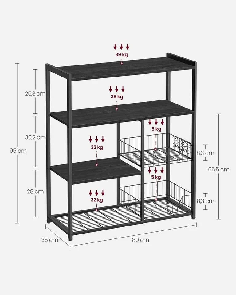 VASAGLE Küchenregal Standregal 6 Haken 80x35x95 cm Anthrazitgrau - Bild 3