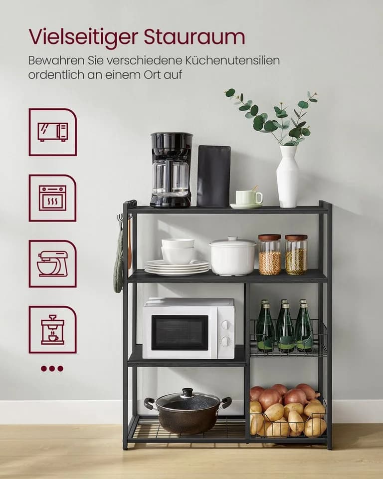 VASAGLE Küchenregal Standregal 6 Haken 80x35x95 cm Anthrazitgrau - Bild 4