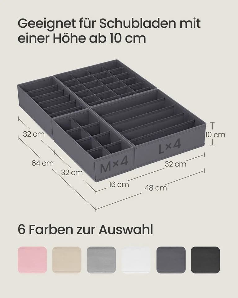 SONGMICS Aufbewahrungsbox Schubladen-Organizer 8er Set Grau Stoffboxen - Bild 3