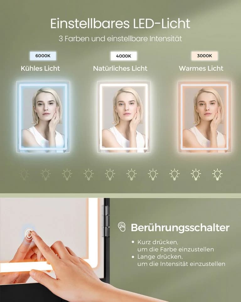 VASAGLE Schminktisch mit LED-Beleuchtung, 3 Farben, Weiß/Tintenschwarz - Bild 3
