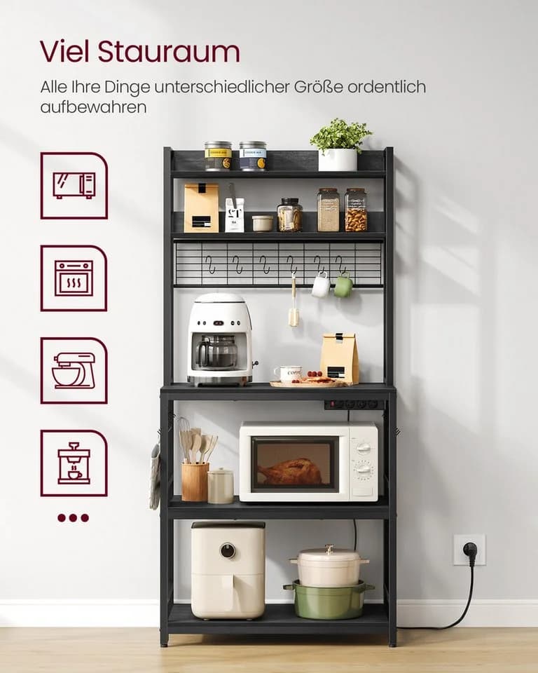VASAGLE Küchenregal mit Steckdosen, 14 Haken, 40 x 80 x 170 cm Anthrazitgrau - Bild 5
