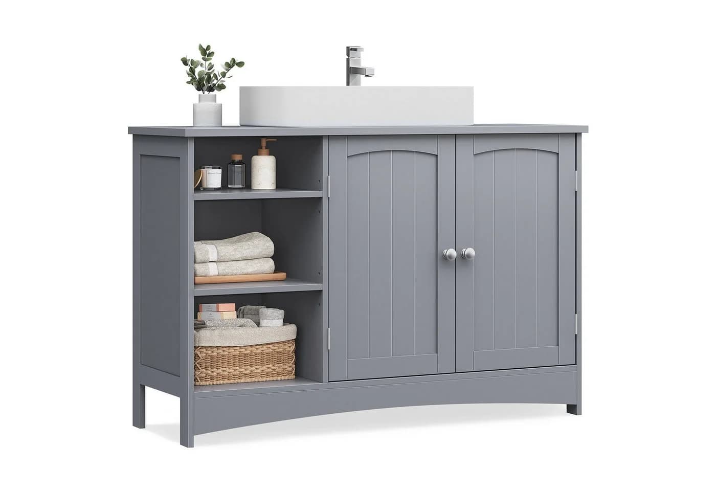 VASAGLE Waschbeckenunterschrank Unterschrank Badezimmerschrank extra lang, offene Fächer, höhenverstellbare Ablagen - Bild 2