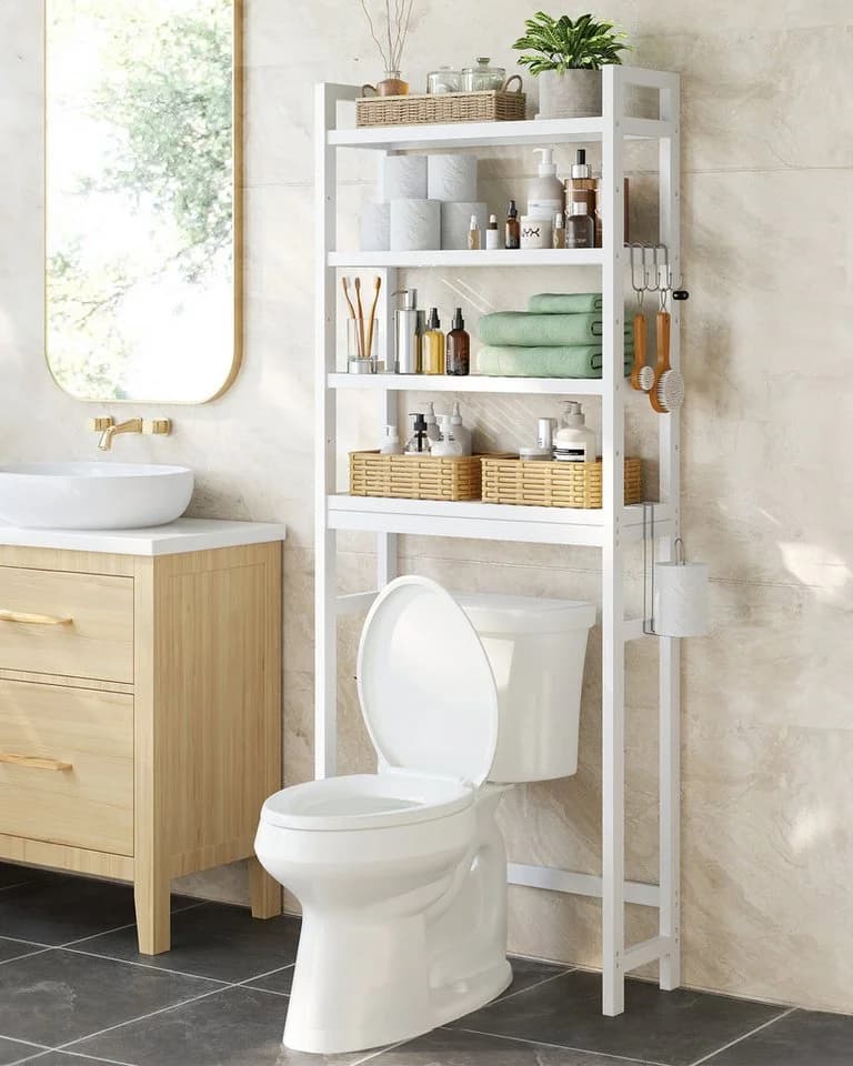 SONGMICS Badregal Toilettenregal Waschmaschinenregal 4-stöckig Wolkenweiß Bambus - Bild 3