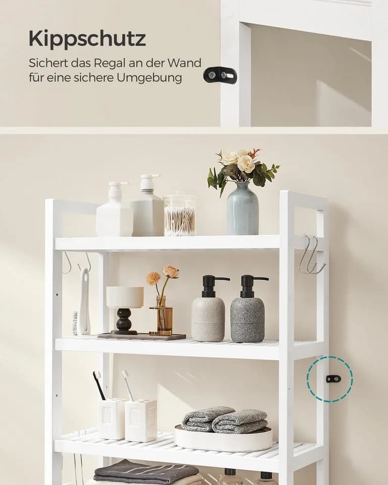 SONGMICS Badregal Toilettenregal Waschmaschinenregal 4-stöckig Wolkenweiß Bambus - Bild 5