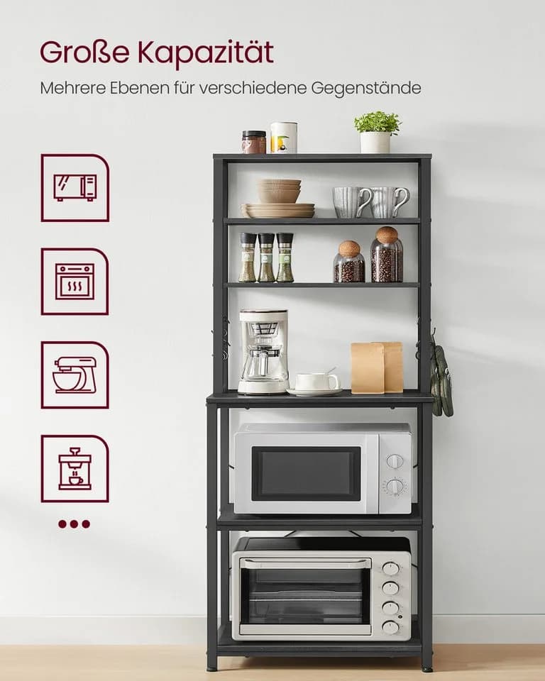 VASAGLE Küchenregal mit 6 Haken Anthrazitgrau-Tintenschwarz - Bild 4