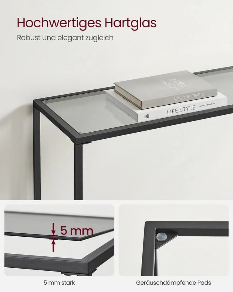 VASAGLE Konsolentisch Beistelltisch Hartglas Moderner Sofatisch Flur - Bild 5