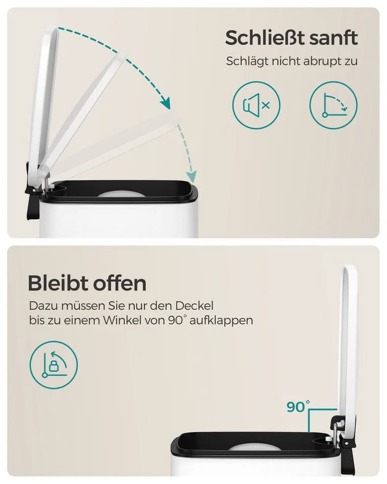 SONGMICS Tretmülleimer Bad 8L Weiß Softclose Pedal - Bild 3
