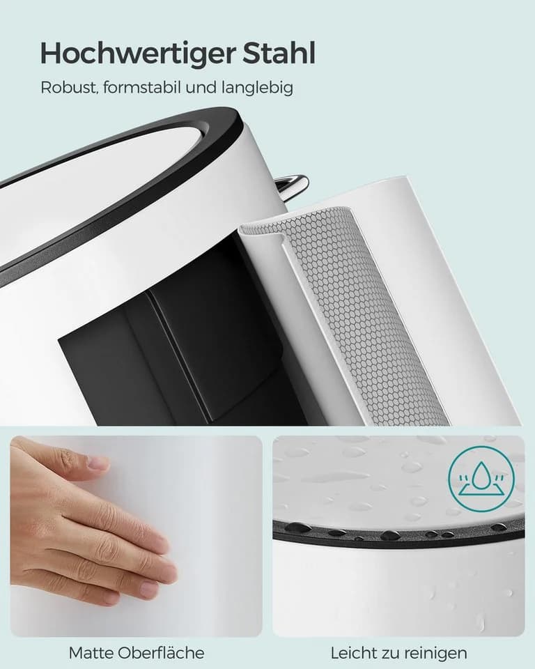 SONGMICS Kosmetikeimer Bad 3L Softclose Schwarz/Weiß - Bild 4