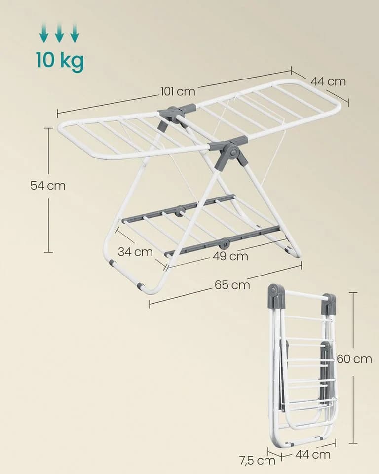 SONGMICS Wäscheständer Standtrockner, faltbar, mit 2 Flügeln, Metall, 44 x 101 x 54 cm - Bild 3