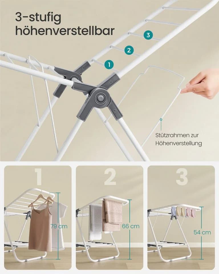 SONGMICS Wäscheständer Standtrockner, faltbar, mit 2 Flügeln, Metall, 44 x 101 x 54 cm - Bild 4