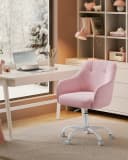 SONGMICS Bürostuhl Pastellrosa Höhenverstellbar Samt Bild 1