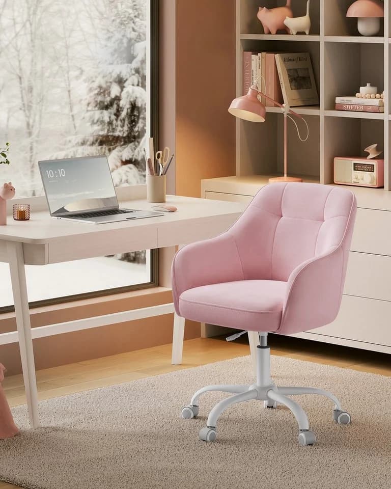 SONGMICS Bürostuhl Pastellrosa Höhenverstellbar Samt