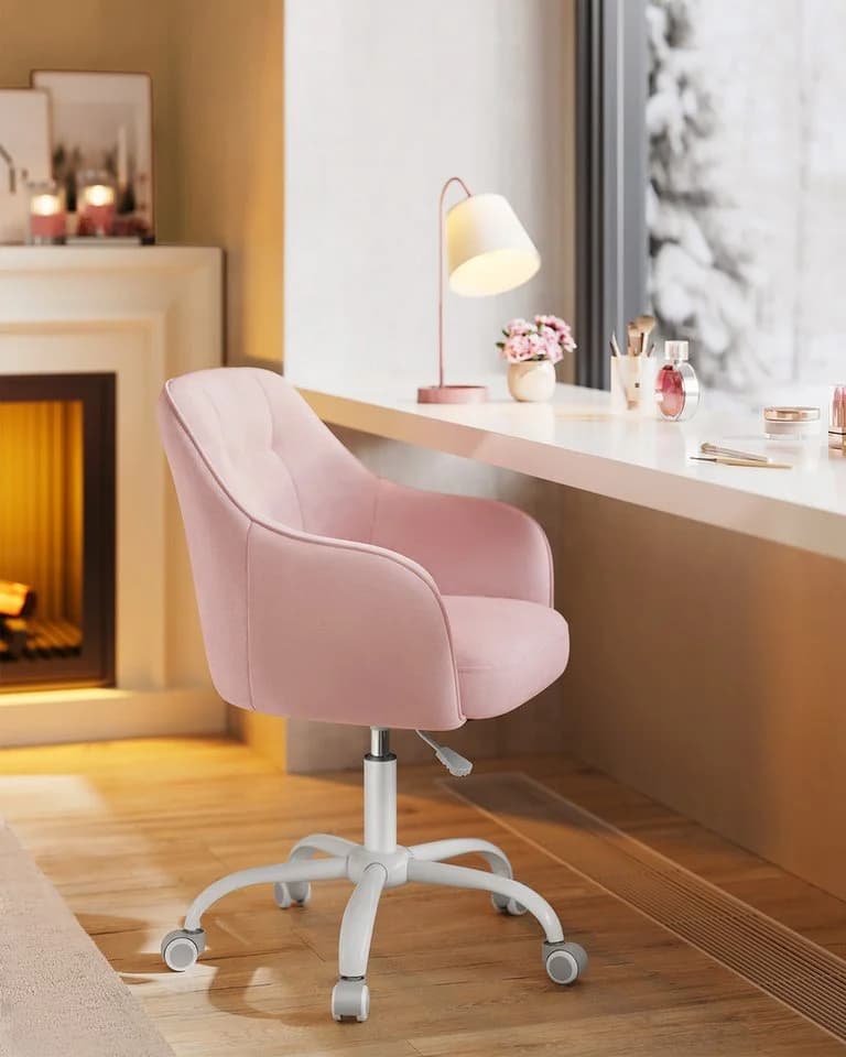 SONGMICS Bürostuhl Pastellrosa Höhenverstellbar Samt - Bild 3
