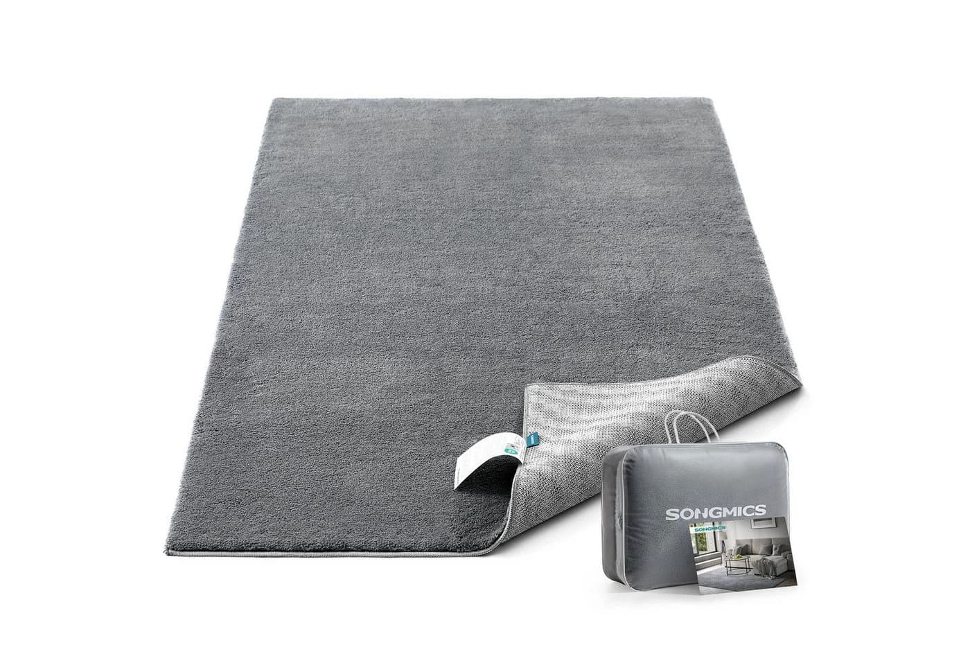 SONGMICS HOME Wohnzimmerteppich Rechteck Rutschfest Maschinenwaschbar Modern Grau - Bild 2