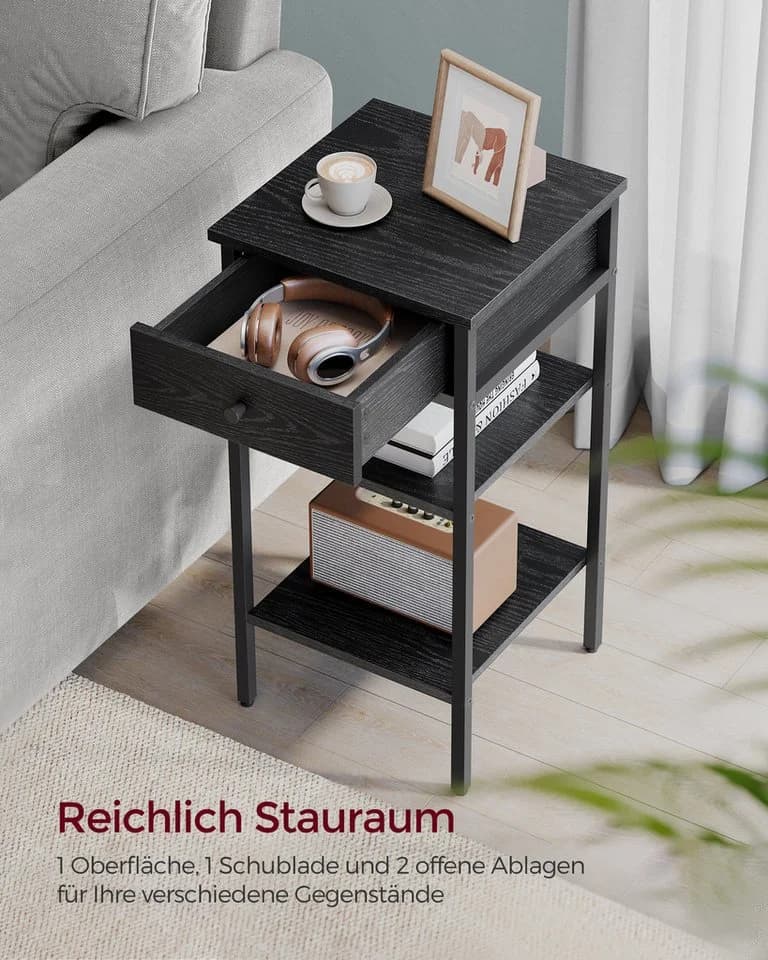 VASAGLE Nachttisch 1-St. mit Schublade und 2 Ablagen, 70 cm
