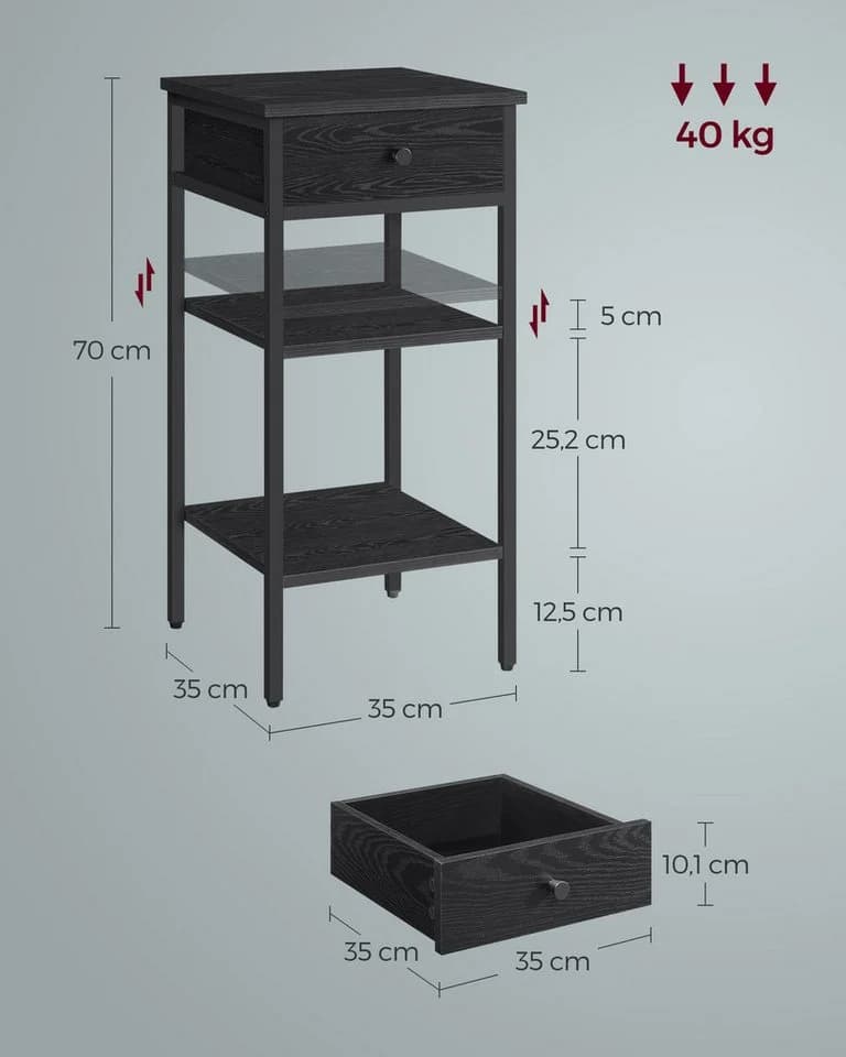 VASAGLE Nachttisch 1-St. mit Schublade und 2 Ablagen, 70 cm - Bild 4