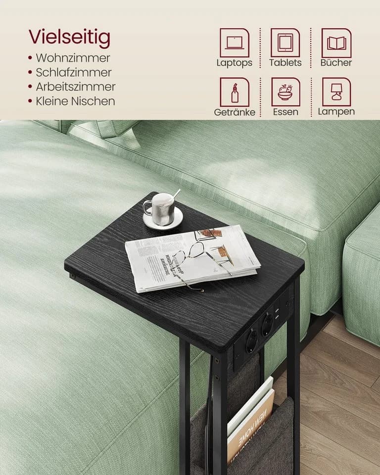 VASAGLE Beistelltisch mit Steckdose, für kleine Räume, 2 USB-Anschlüsse, 30 x 40 x 62 cm - Bild 5