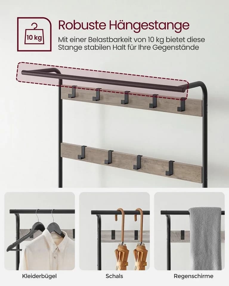 VASAGLE Garderobenständer mit Sitzfläche und 2 Gitterablagen - Bild 4