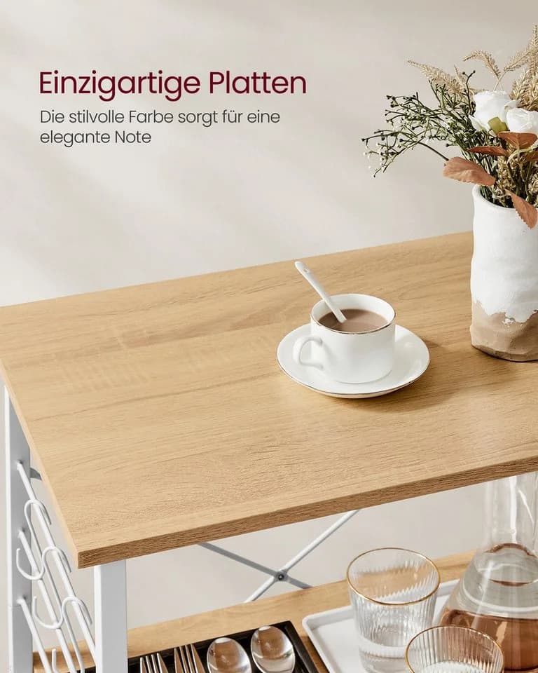 VASAGLE Servierwagen Küchenwagen 3 Ebenen 6 Haken - Bild 5