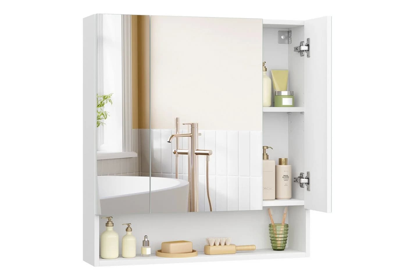 VASAGLE Spiegelschrank Badschrank 70-90cm 3 Türen Wolkenweiß - Bild 2