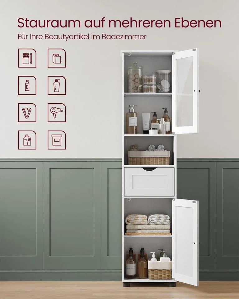 VASAGLE Badkommode Badezimmerschrank Hochschrank Ahornweiß Wolkenweiß - Bild 3