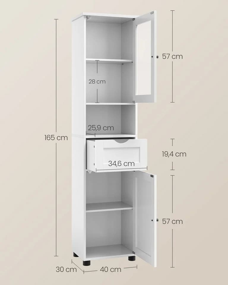 VASAGLE Badkommode Badezimmerschrank Hochschrank Ahornweiß Wolkenweiß - Bild 5
