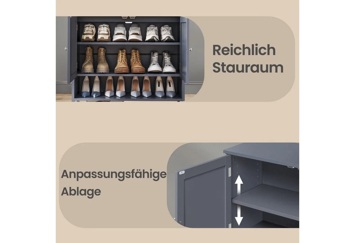 VASAGLE Schuhschrank Landhausstil Grau MDF 35x80x70 cm - Bild 4