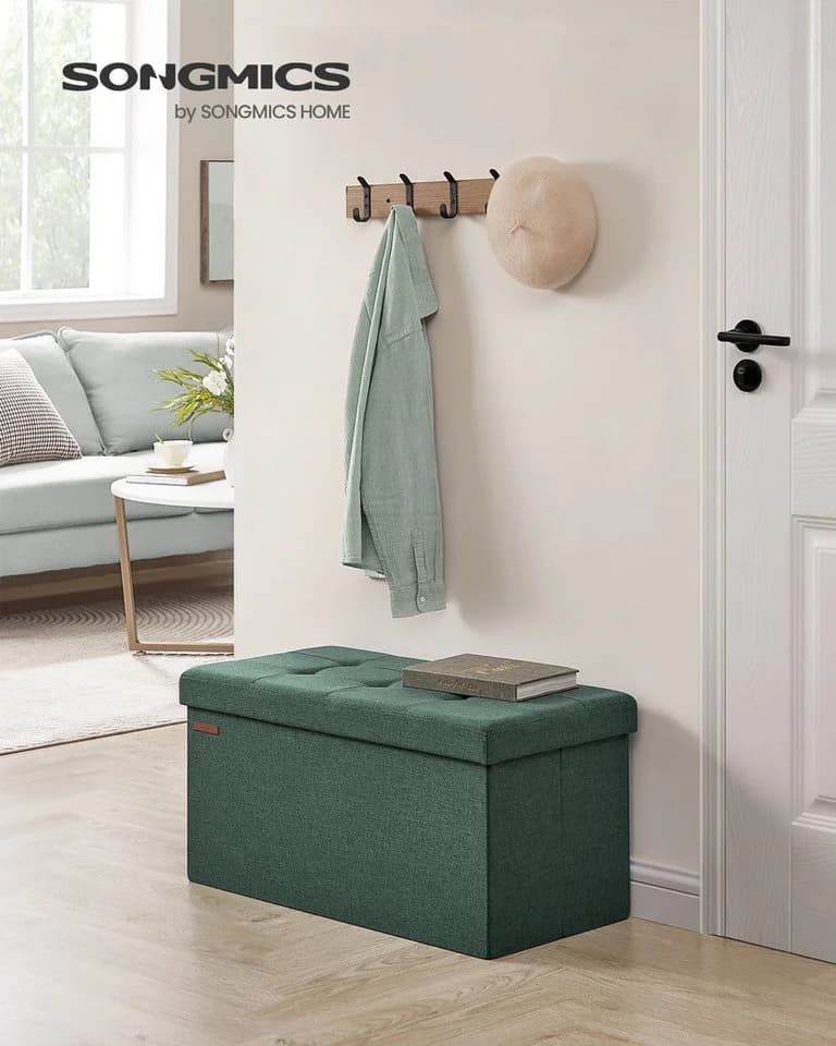 SONGMICS Sitzbank 76/110cm mit Stauraum, klappbare Sitztruhe, Fußbank Pastellrosa - Bild 3