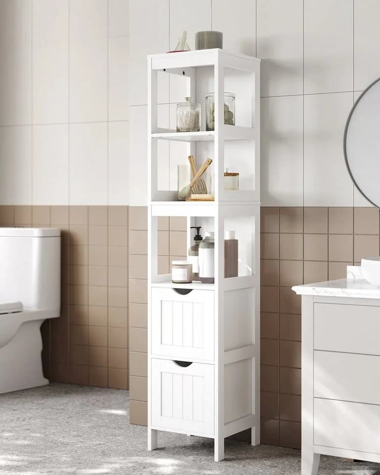 VASAGLE Badmöbel-Set 4er Set 2 Badezimmerschränke 1 Waschbeckenunterschrank 1 Spiegelschrank Weiß - Bild 4