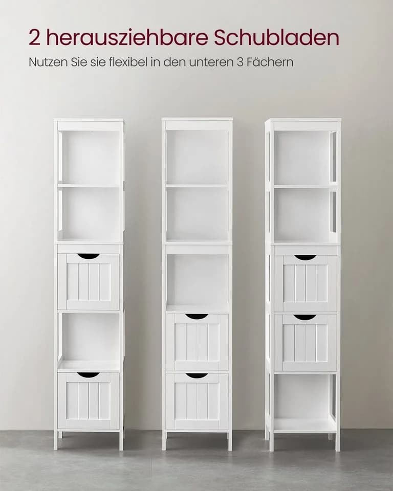 VASAGLE Badmöbel-Set 4er Set 2 Badezimmerschränke 1 Waschbeckenunterschrank 1 Spiegelschrank Weiß - Bild 5