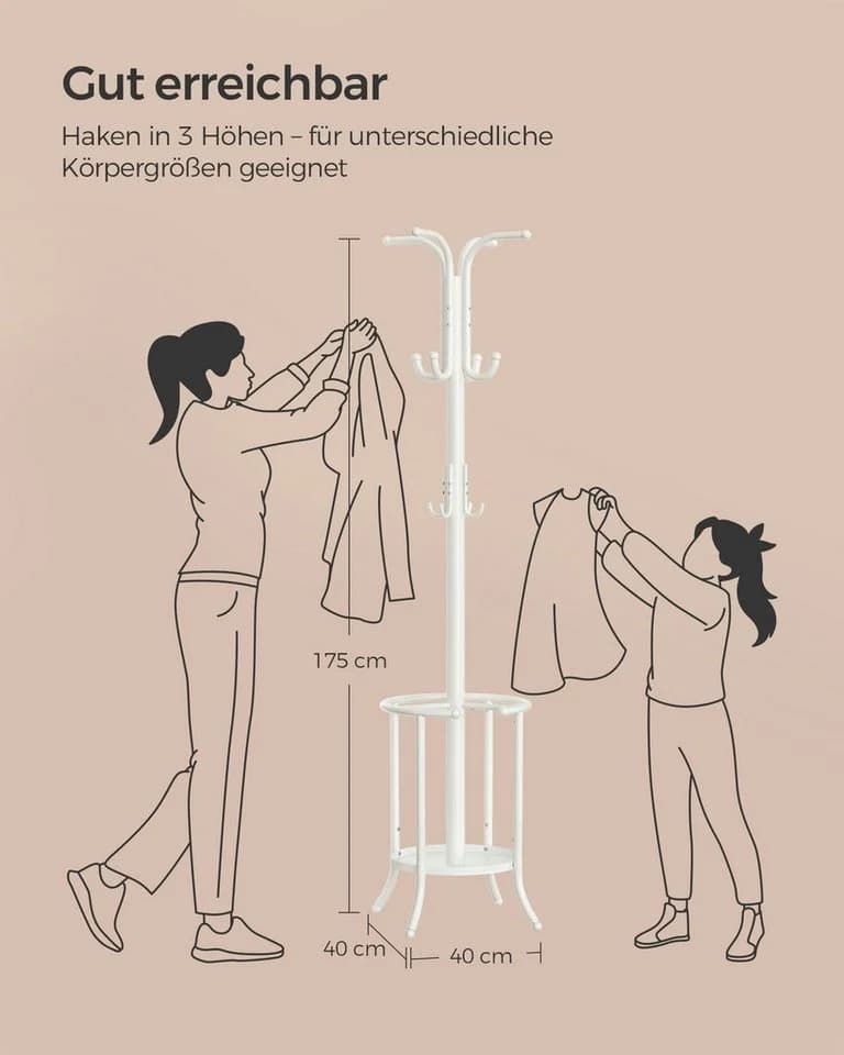 SONGMICS Garderobenständer Kleiderständer Metall 40 x 40 x 175 cm Perlweiß - Bild 4